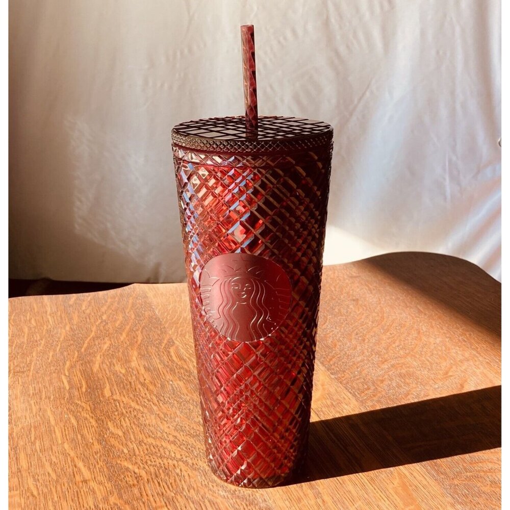 Starbucks 2021 Winter Holiday Icy RED Bling Studded Cold Cup Tumbler 24oz Venti
